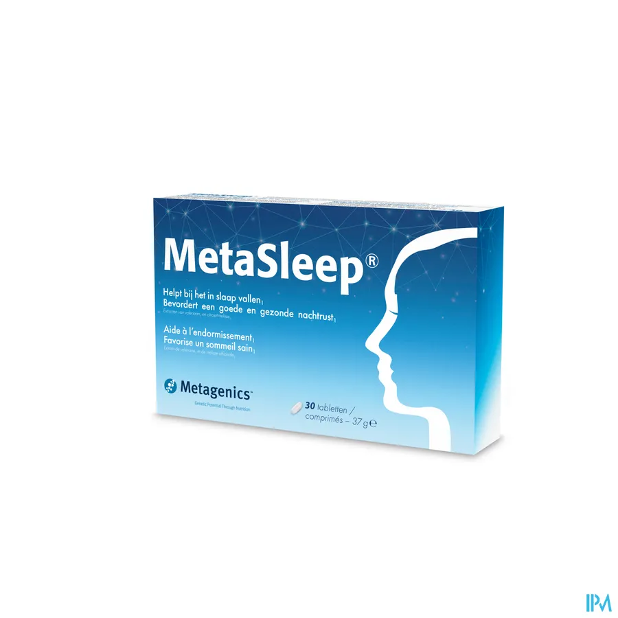 packshot van MetaSleep om te Helpen bij het Inslapen en voor Bevordering van een Goede en Gezonde Nachtrust 30 Tabletten
