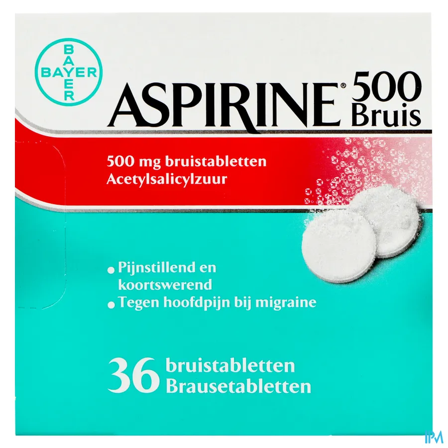 packshot van Aspirine 500mg Bruis 36 bruistabletten