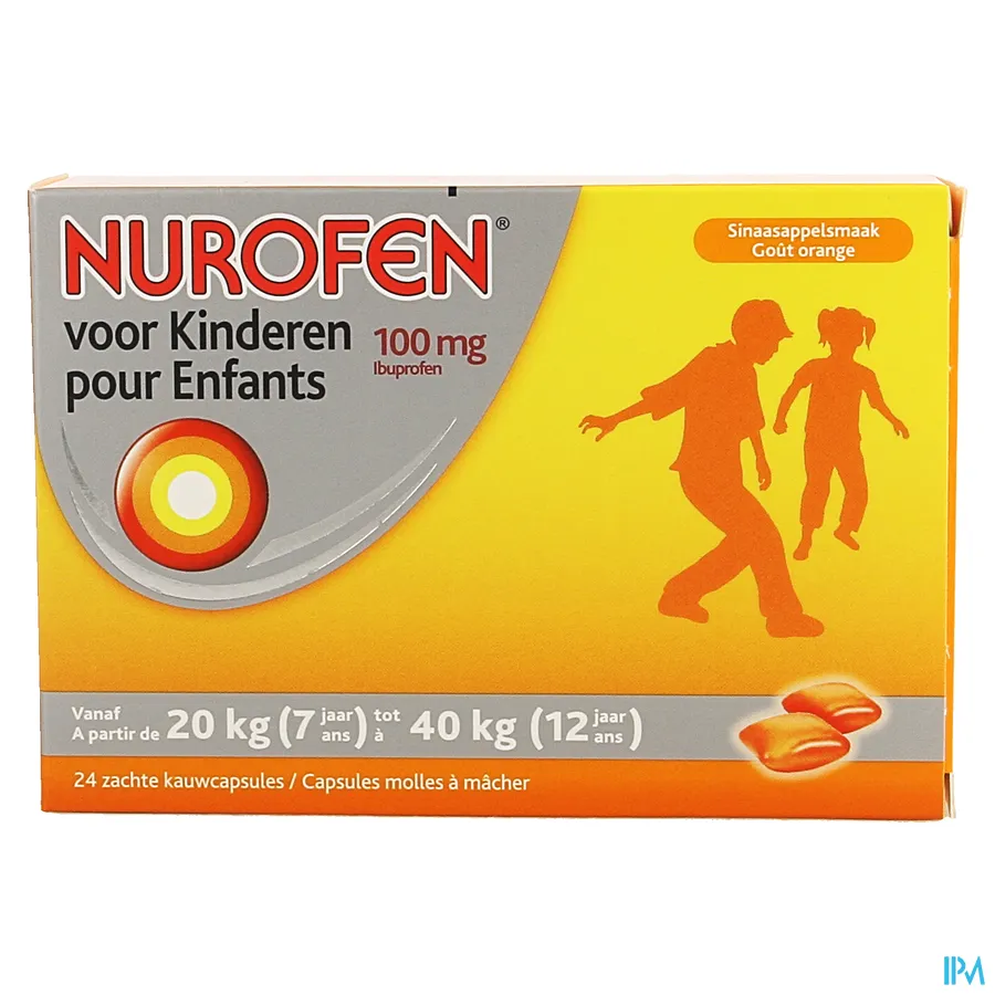 packshot van Nurofen voor Kinderen 100 mg 24 Kauwtabletten