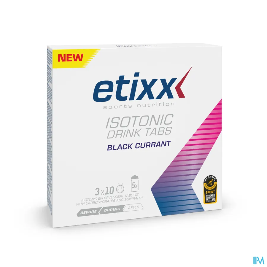 packshot van Etixx Isotonic Drink Tabs Black Currant 3 x 10 Tabletten