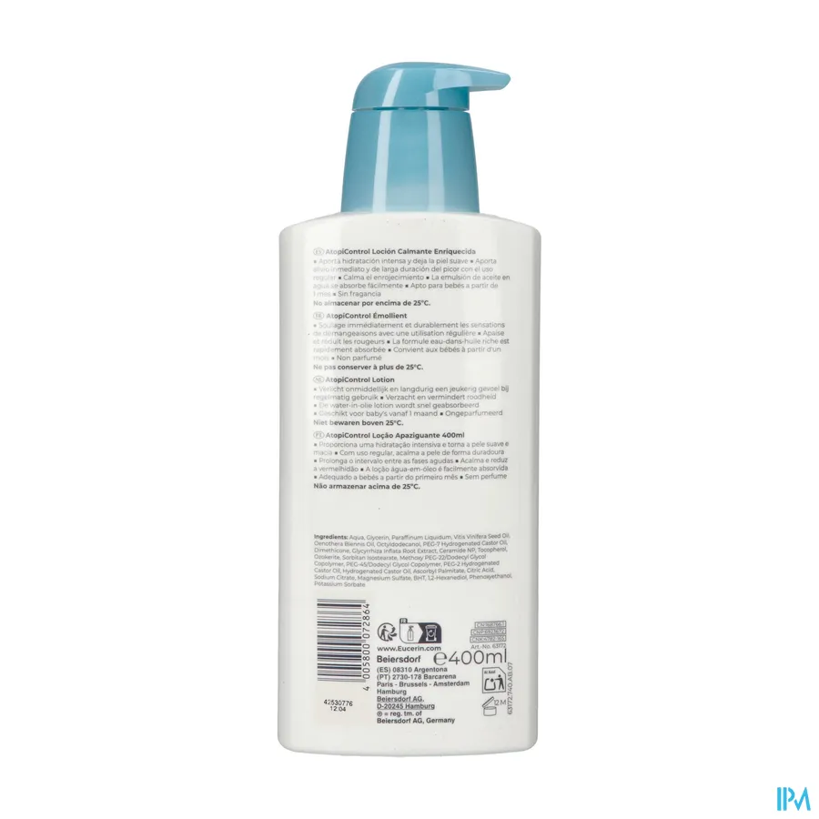 packshot van Eucerin AtopiControl Lotion 400 ml