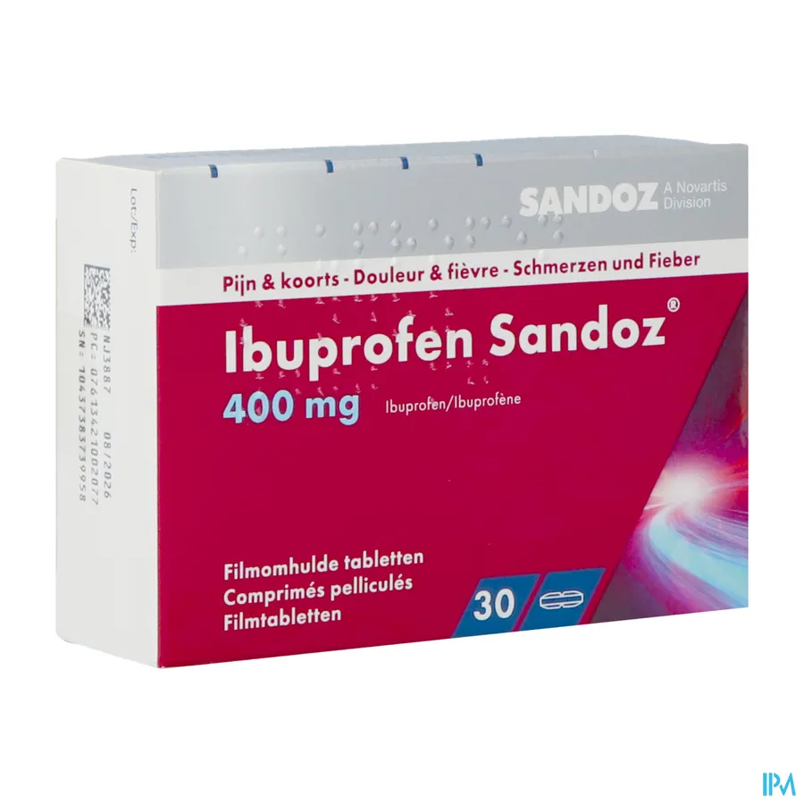 packshot van Ibuprofen Sandoz 400 mg 30 Tabletten
