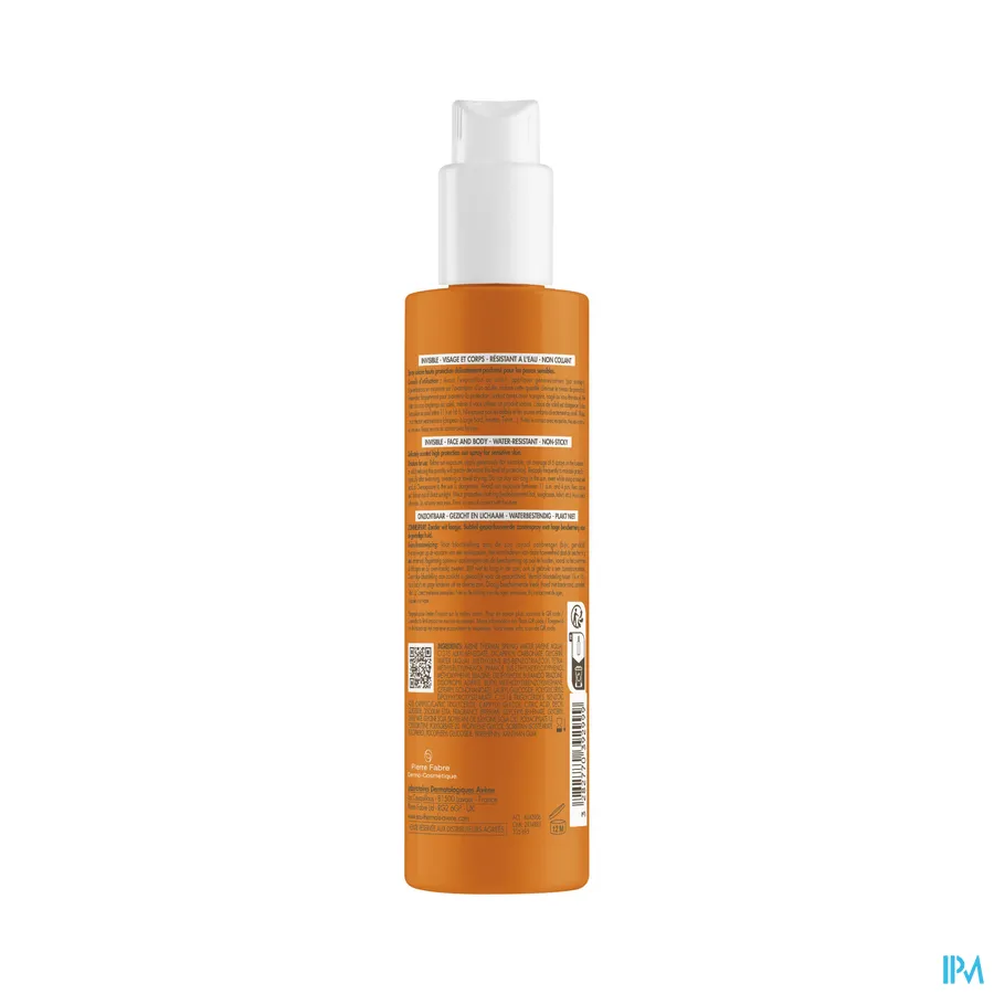 productshot van Avène Waterbestendige Zonnespray met SPF 30 zonder Wit Effect 200 ml