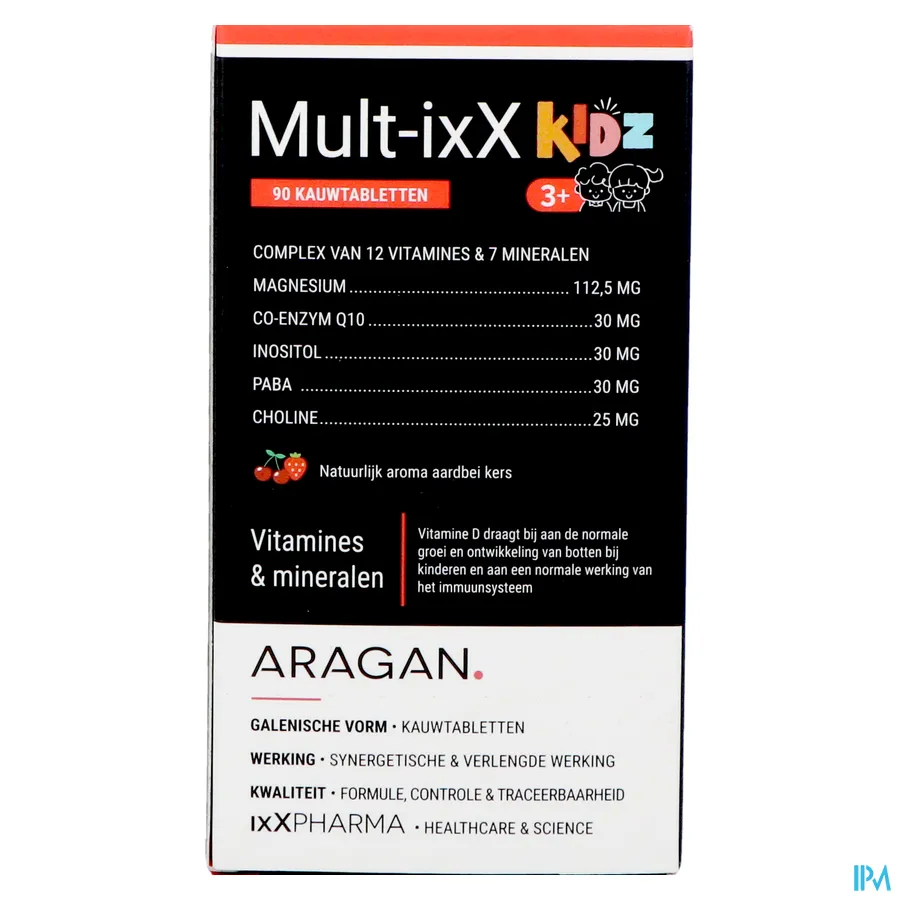 packshot van Mult-ixX Kidz met 12 Vitamines en 6 Mineralen 90 Kauwtabletten