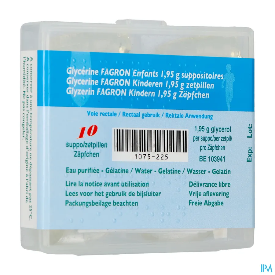 packshot van Glycerine Suppo Kind 10 zetpillen