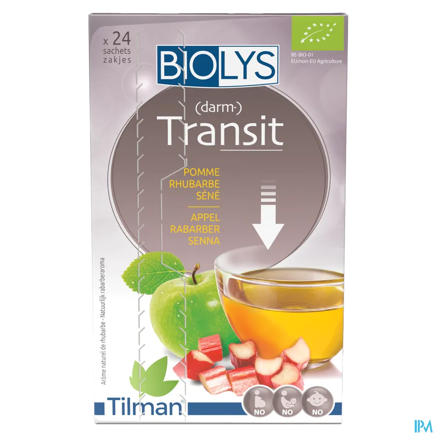 packshot van Tilman Biolys Transit Appel-Rabarber-Senna 24 zakjes
