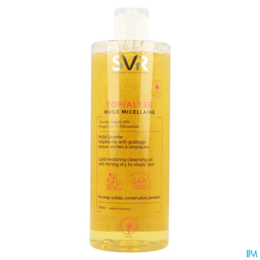 packshot van SVR Topialyse Voedende Reinigingsolie tegen Krabben voor Droge Huid met Neiging tot Atopie voor Gelaat en Lichaam 400 ml