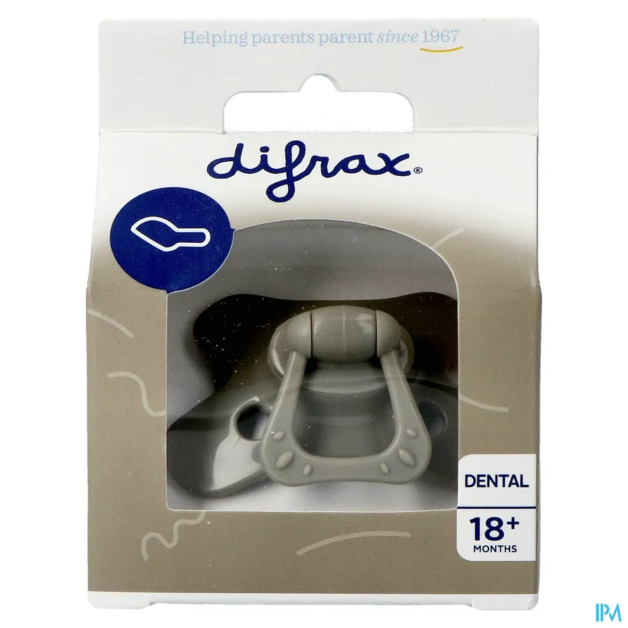 packshot van Difrax Fopspeen Dental +18m Uni/pure Grijs/clay
