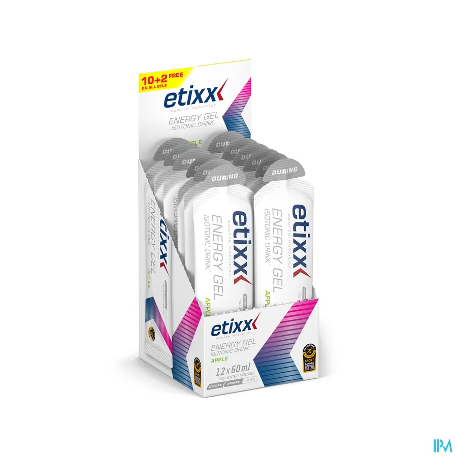packshot van Etixx Isotonic Drink Energy Gel met Appelsmaak Voordeelverpakking 12 x 60 ml