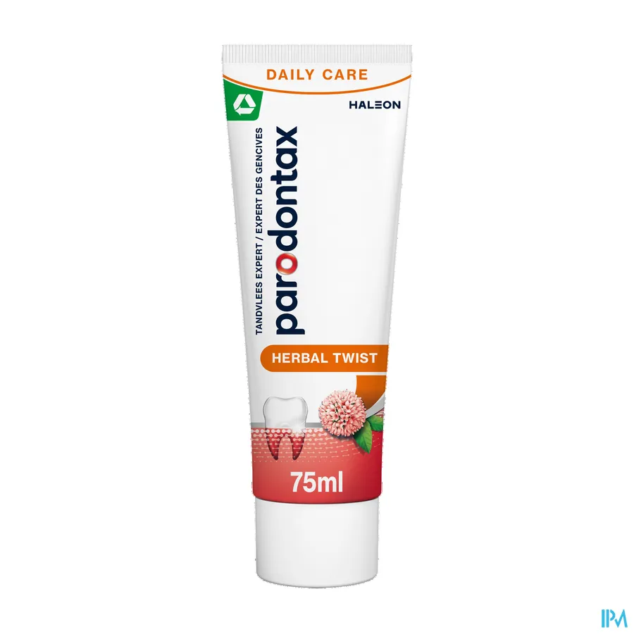 productshot van Parodontax Herbal Twist met Ginger & Mint - Helpt tegen en Voorkomt Bloedend Tandvlees - Tube 75 ml