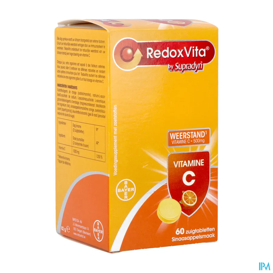 packshot van RedoxVita met 500 mg Vitamine C voor Ondersteuning van Uw Natuurlijke Weerstand 60 Zuigtabletten