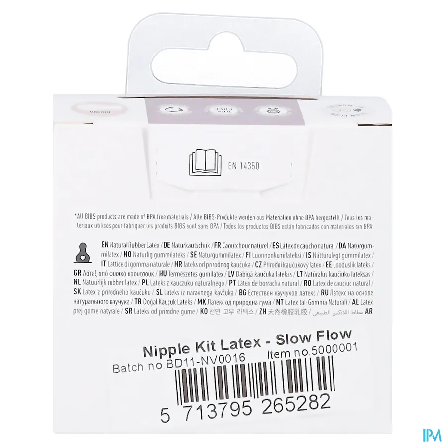 packshot van Bibs Zuigfles Spenen Latex Duopack Slow