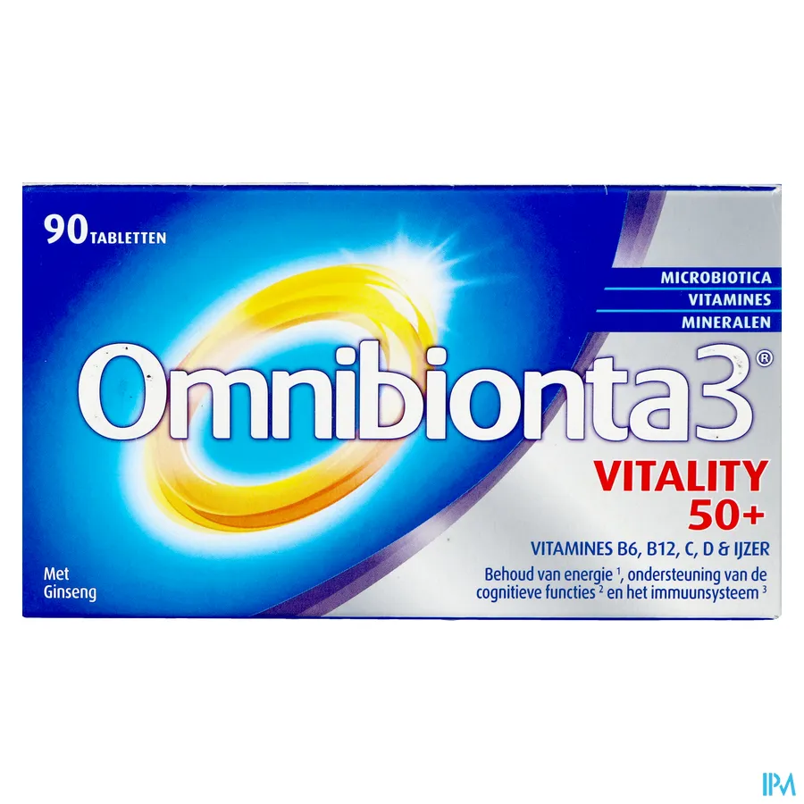 packshot van Omnibionta 3 50+ Vitamines en Mineralen + Ginseng en Luteïne 90 Tabletten