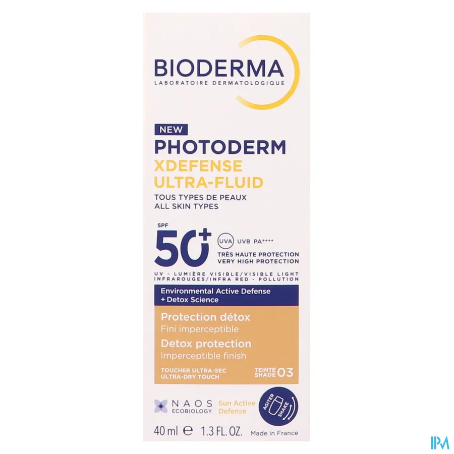 packshot van Bioderma Photoderm XDefense Ultra-Fluid SPF 50+ 40 ml Shade 03