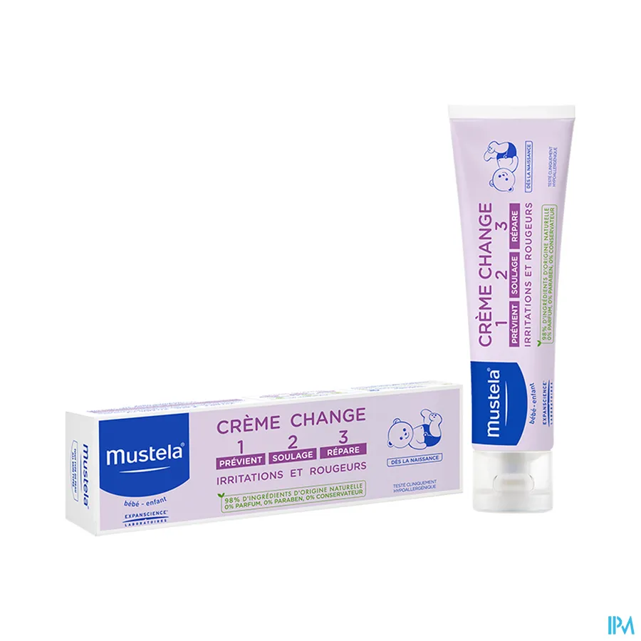 productshot van Mustela Baby Crème Voor de Luierwissel - Voorkomt, Verzacht en Herstelt Irritaties en Roodheden 50 ml
