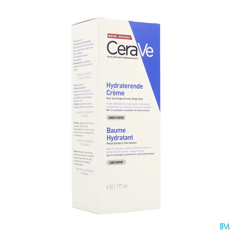 packshot van CeraVe Hydraterende Crème voor Lichaam en Gezicht Tube 177 ml
