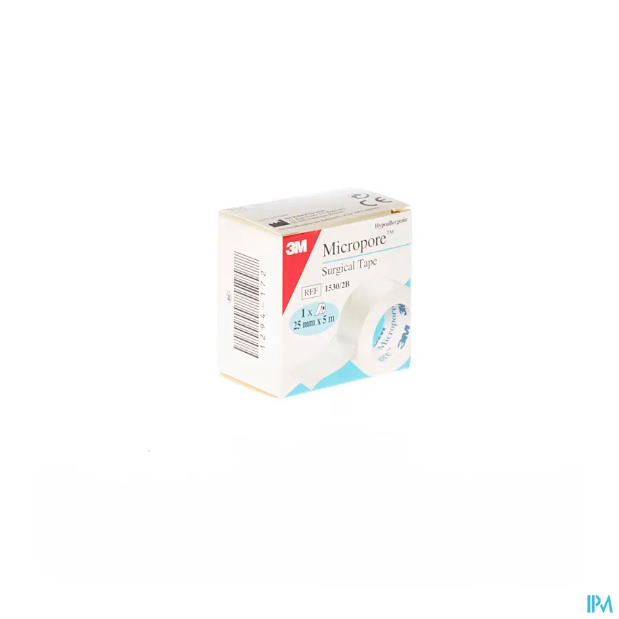 packshot van Micropore Medische Hechtpleister Wit Navulling voor de Gevoelige Huid 2,5 cm x 5 m