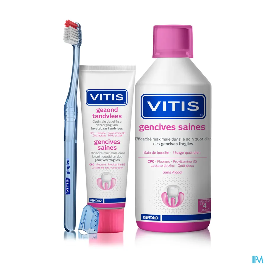 productshot van Vitis Gezond Tandvlees Mondspoelmiddel voor Vermindering van Vorming van Tandplak voor Dagelijks Gebruik 500 ml