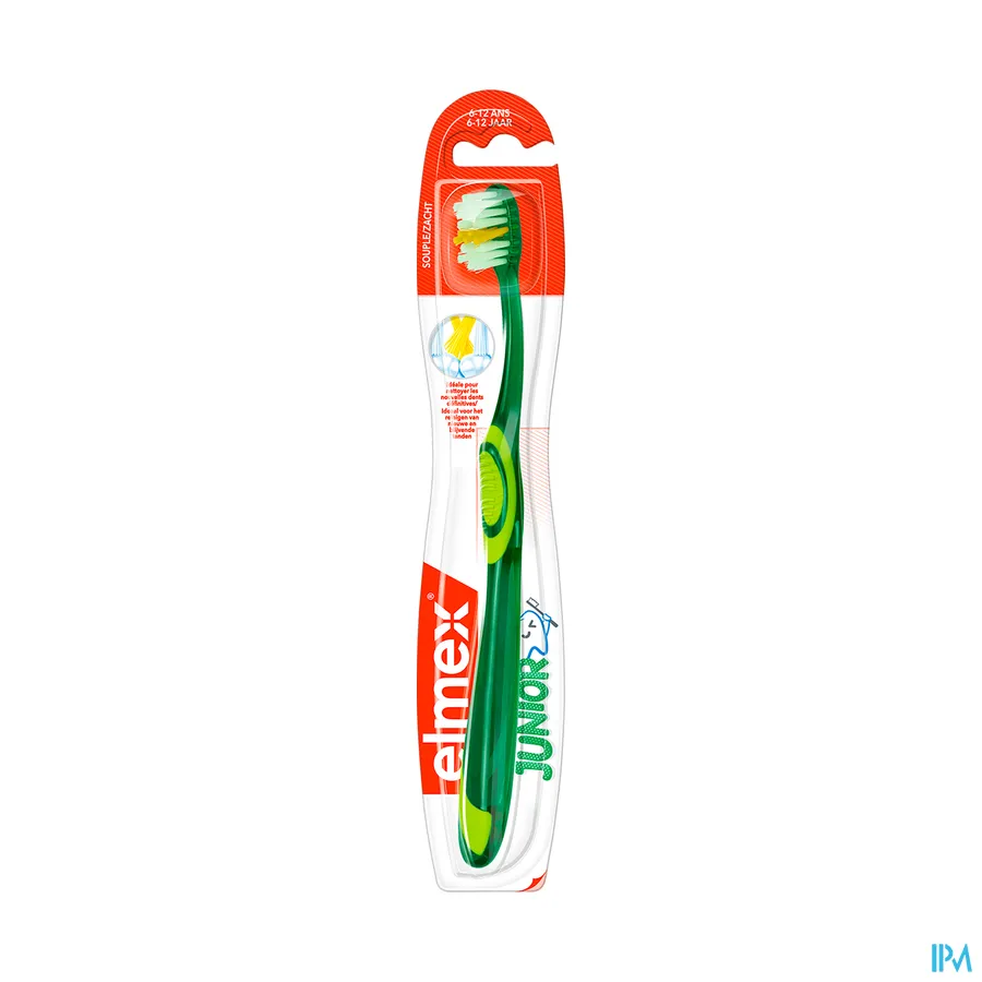 packshot van Elmex Junior Tandenborstel met Kleine Borstelkop en X-Haren voor Kinderen van 6-12 Jaar 1 Stuk
