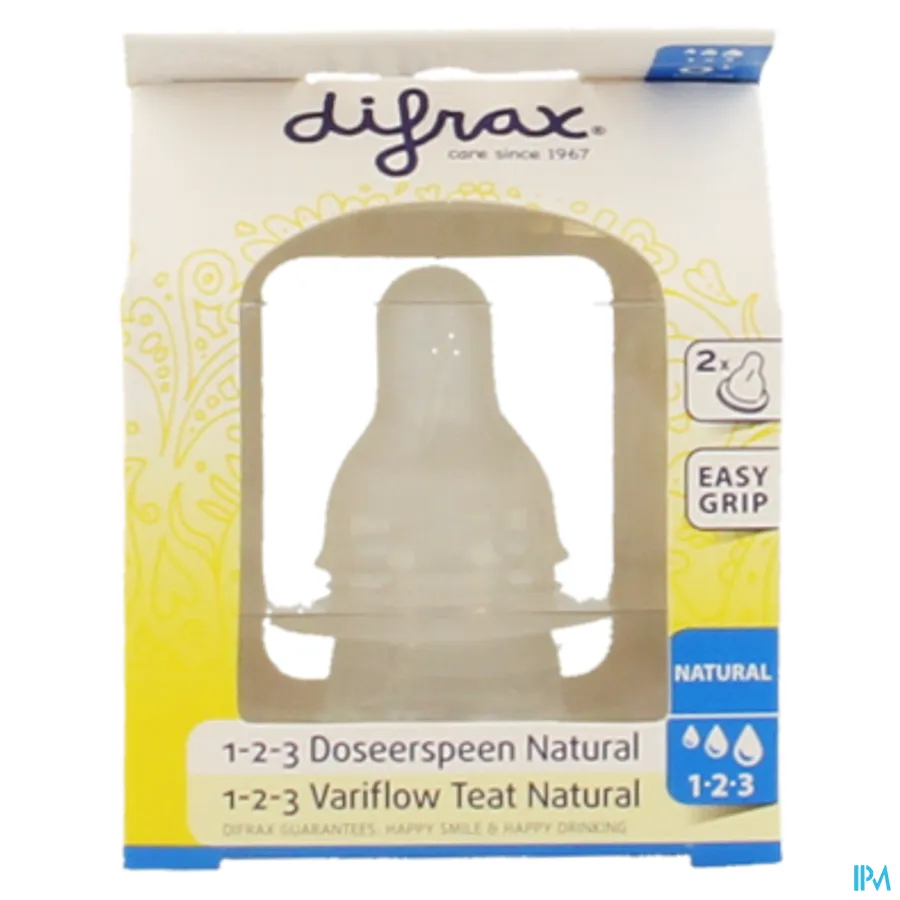packshot van Difrax 1-2-3 Doseerspeen Natural 2 stuks