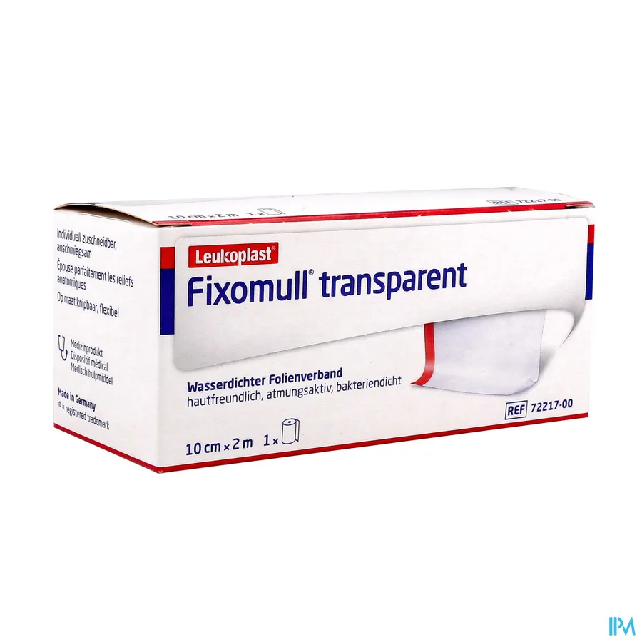 packshot van Fixomull Transparant Fixatieverband 10 cm x 2 m 1 stuk