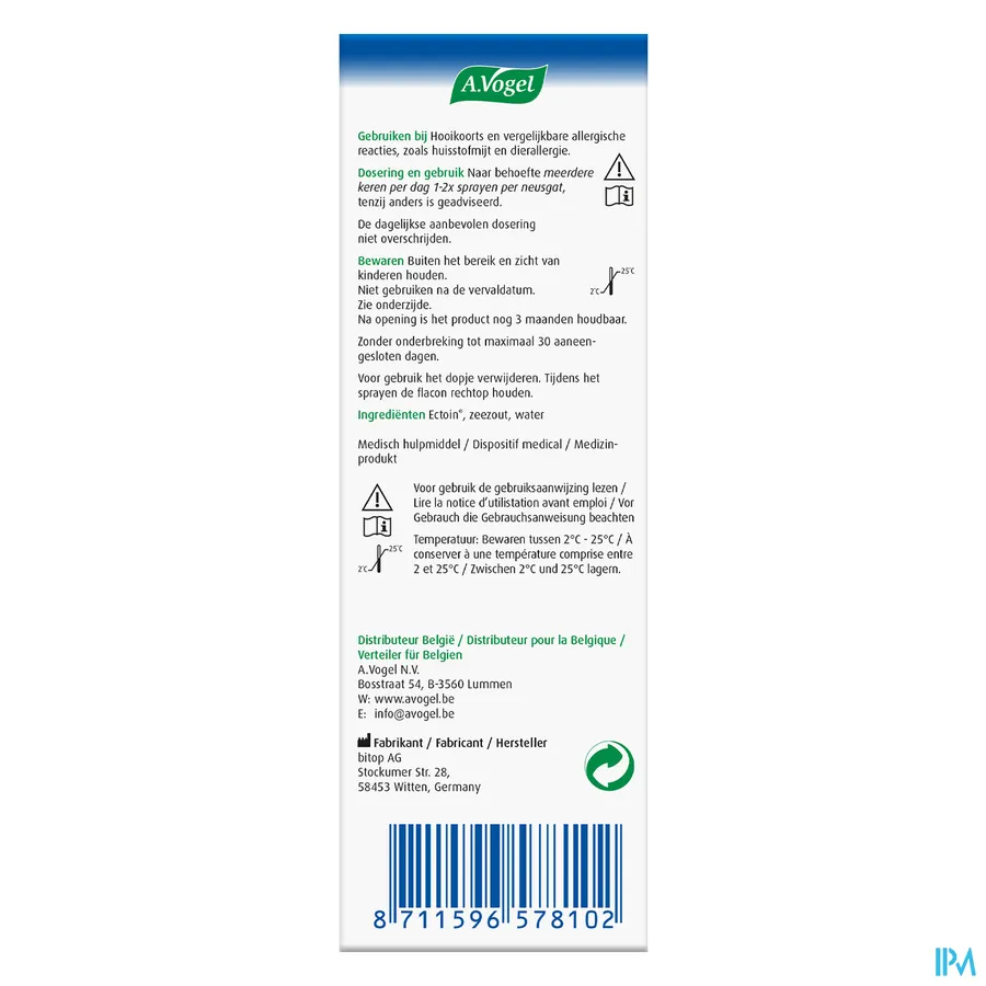 packshot van A. Vogel Pollinosan Hooikoorts Neusspray -voor Behandeling en Preventie van Hooikoorts en Vergelijkbare Allergische Reacties- Flacon 20 ml