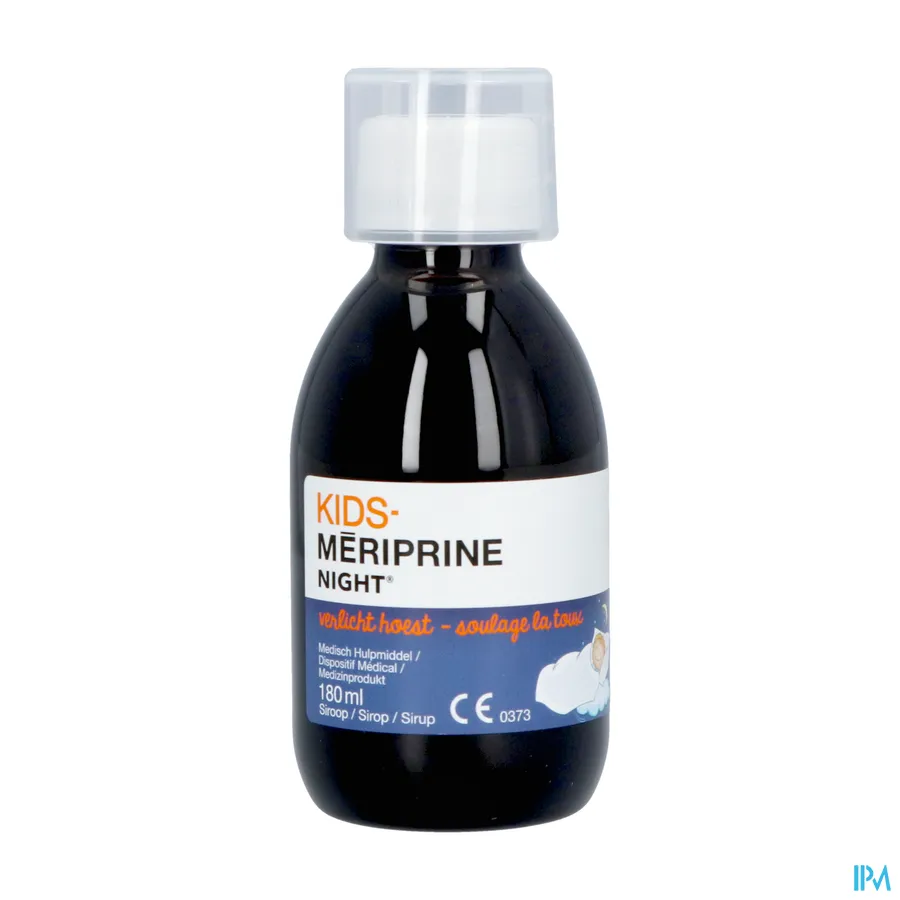 packshot van Kids Mériprine Night Siroop voor Droge en Vastzittende Hoest voor Kinderen vanaf 1 Jaar met Linde Extract 180 ml