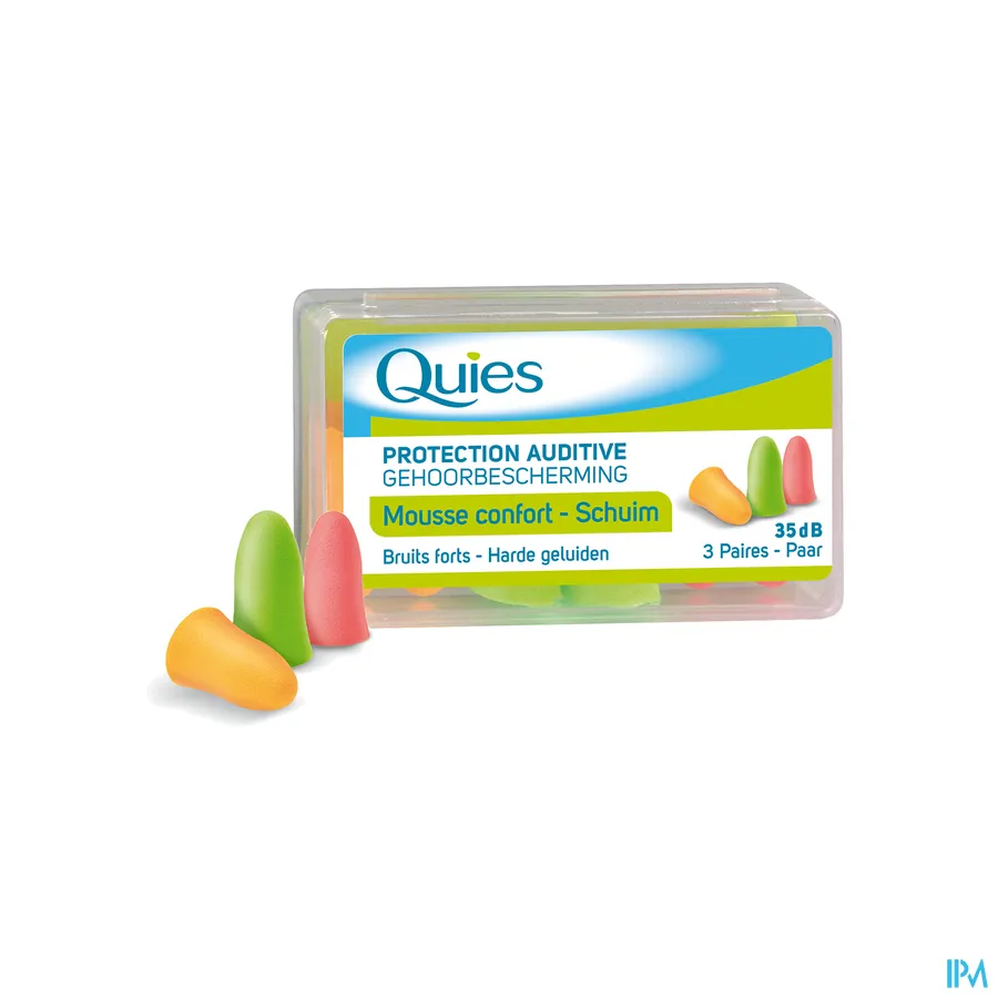 productshot van Quies Kegelvormige Oordopjes in Schuim tegen Harde Geluiden 35 dB in Fluo 3 Paar
