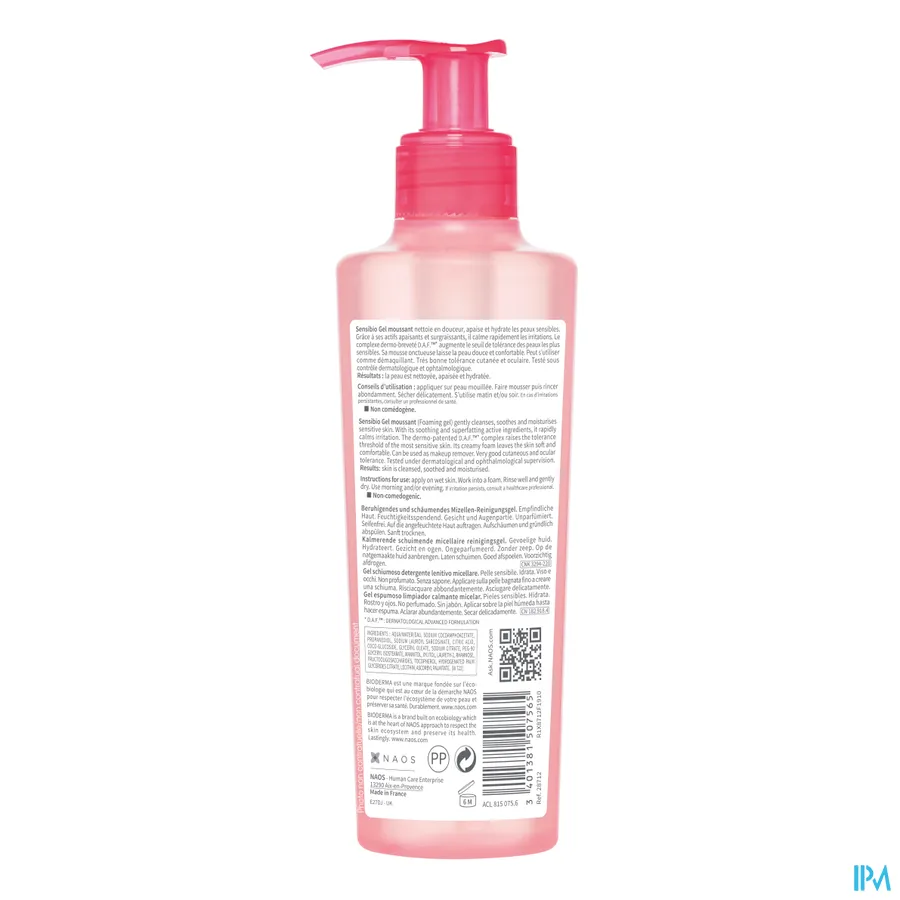 packshot van Bioderma Sensibio Schuimende Reinigingsgel 200 ml