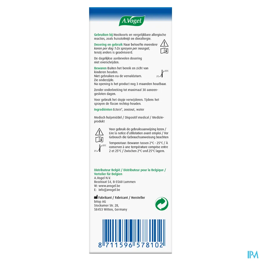 packshot van A. Vogel Pollinosan Hooikoorts Neusspray -voor Behandeling en Preventie van Hooikoorts en Vergelijkbare Allergische Reacties- Flacon 20 ml