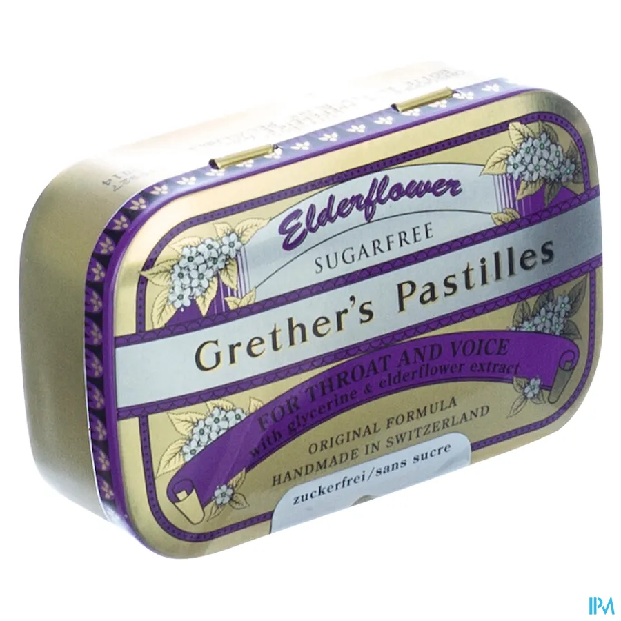packshot van Grether's Pastilles Vlierbloesem Suikervrij in Blikken Doos 110 g