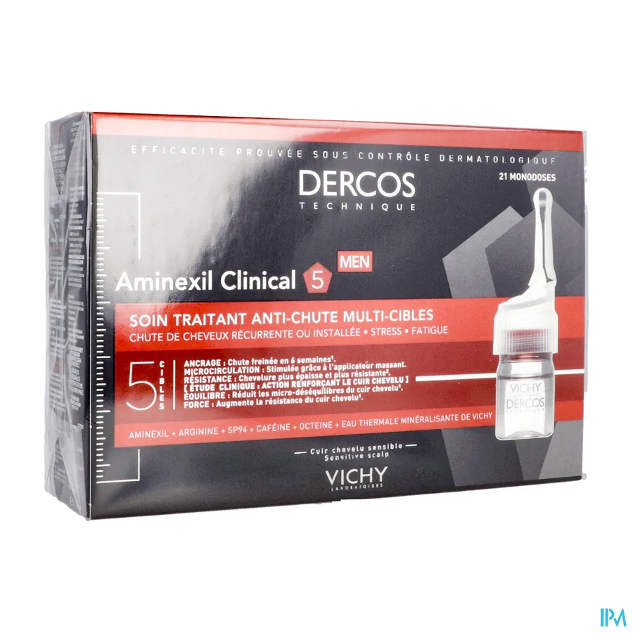 packshot van Vichy Dercos Aminexil Clinical 5 Mannen 21 ampullen
