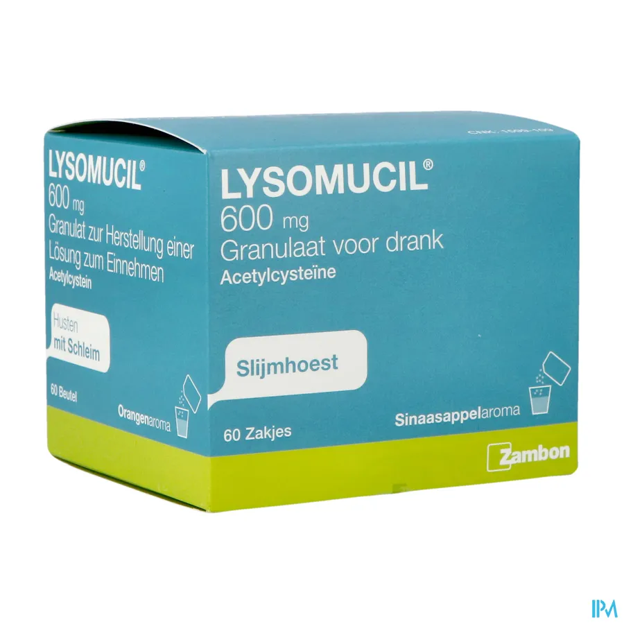 packshot van Lysomucil 600mg 60 zakjes