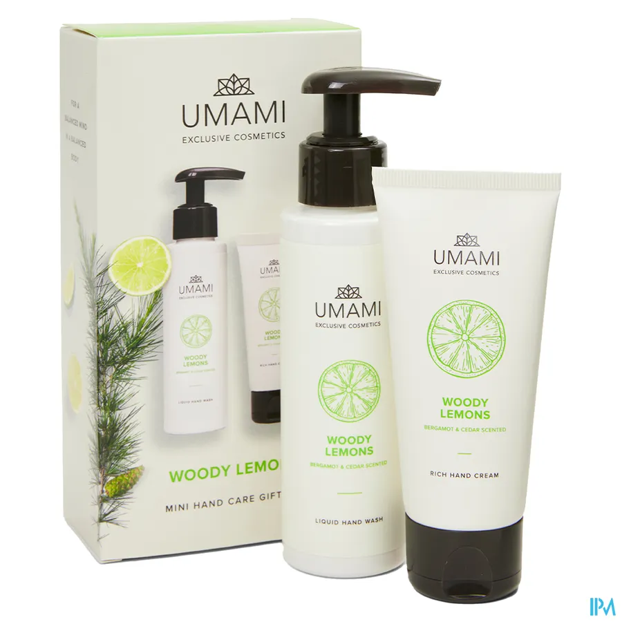packshot van Umami Mini Hand Care Gift Set – Woody Lemons