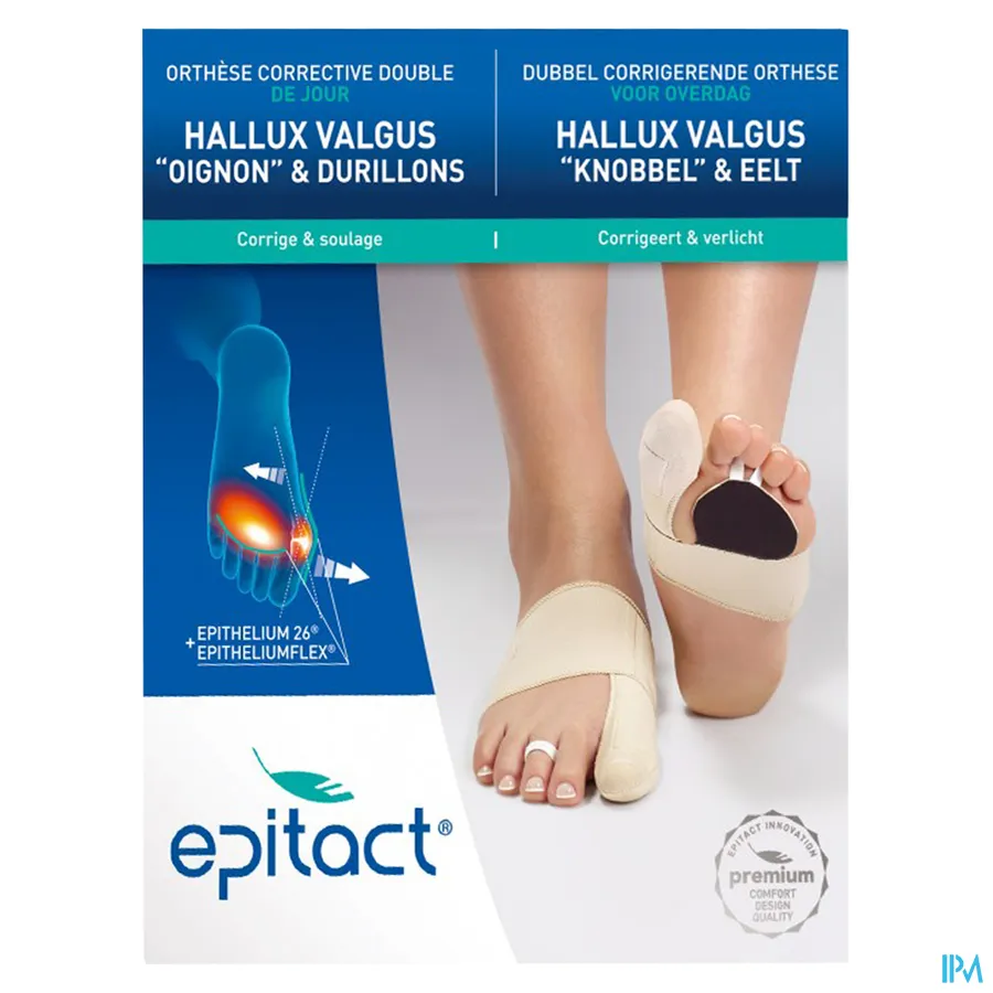 packshot van Epitact Hallux Valgus en Pijn in de Voetzolen - Dubbel Corrigerende Orthese voor Linkervoet Small