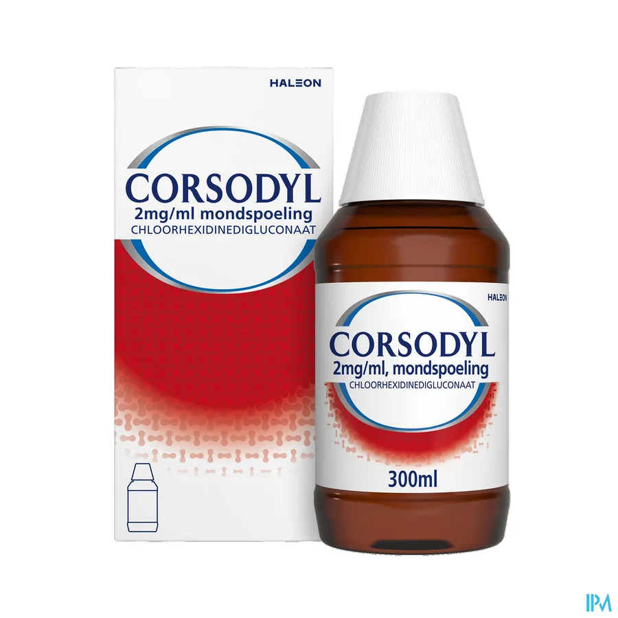 productshot van Corsodyl 2 mg/ml Mondspoeling 300 ml