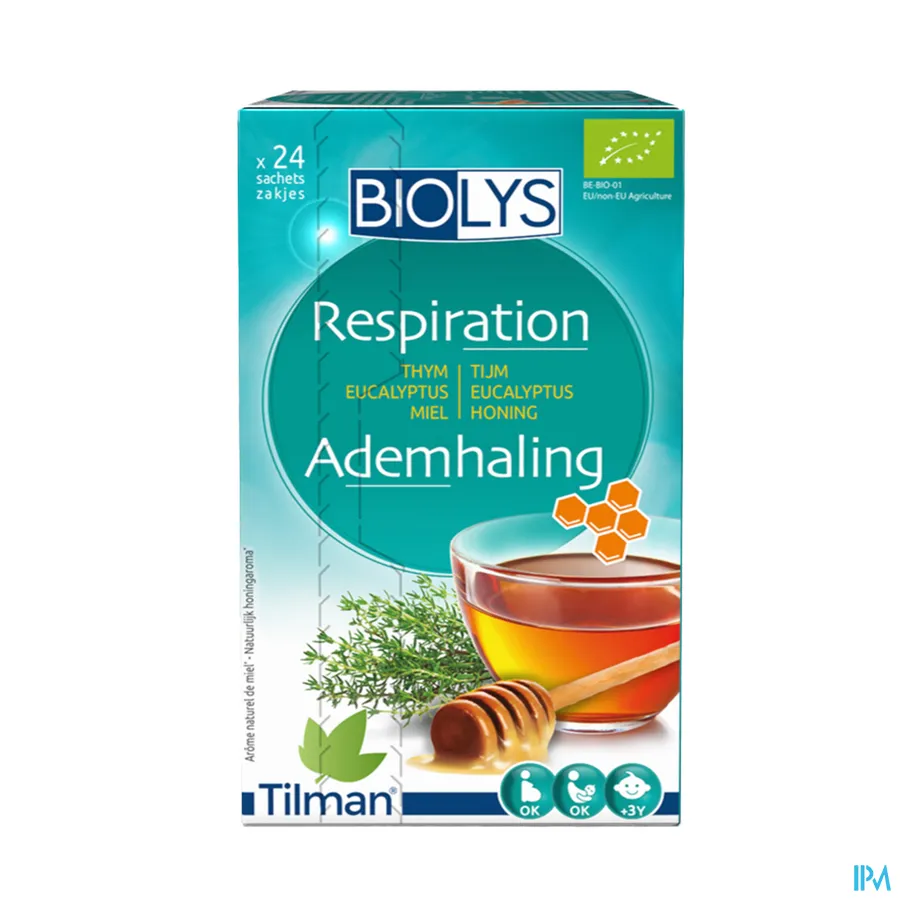 packshot van Tilman Biolys Ademhaling Tijm-Eucalyptus-Honing 24 zakjes