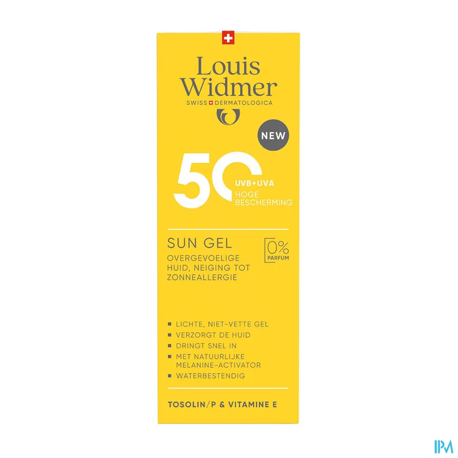 packshot van Louis Widmer Sun Gel SPF 50 100 ml - met parfum
