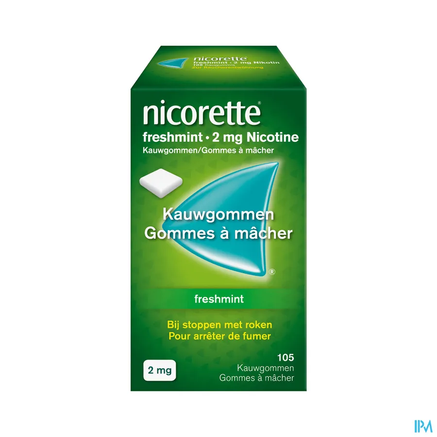 packshot van Nicorette Freshmint Kauwgom 2 mg 105 Stuks