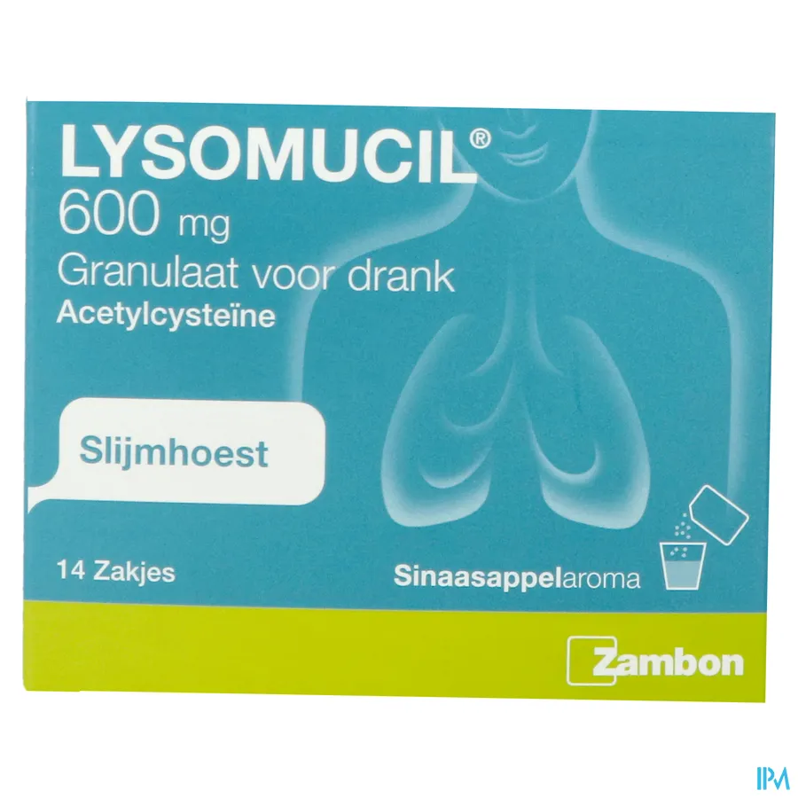 packshot van Lysomucil 600mg 14 zakjes