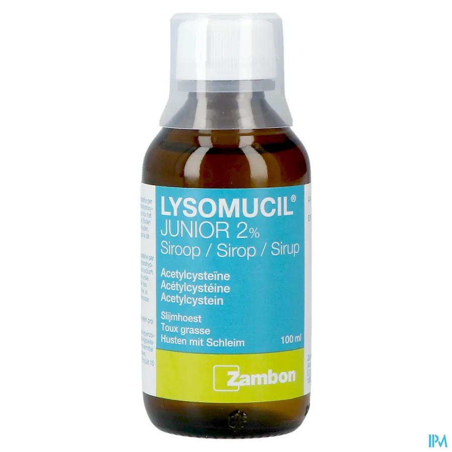 productshot van Lysomucil Junior 2% Siroop bij Slijmhoest Fles 100 ml