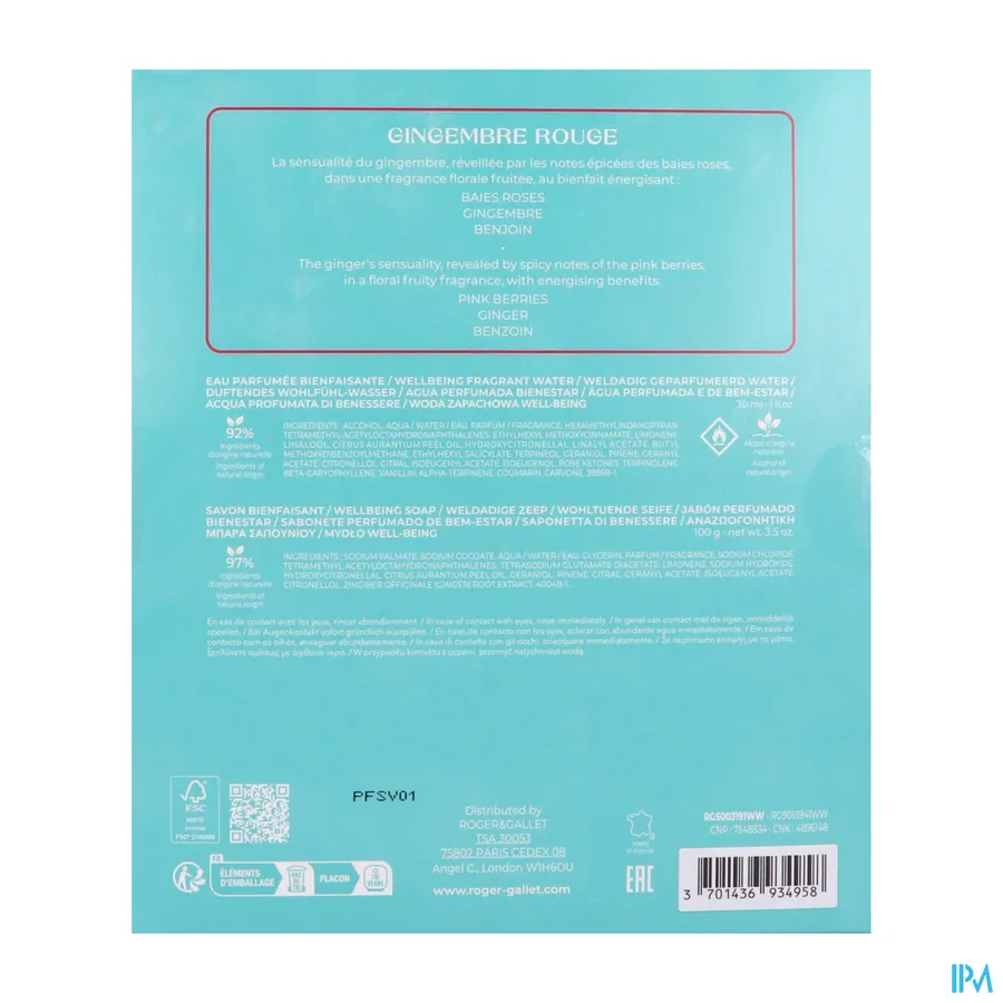 packshot van Roger & Gallet Kerstset Ging. Rouge 30ml + Zeep 100g