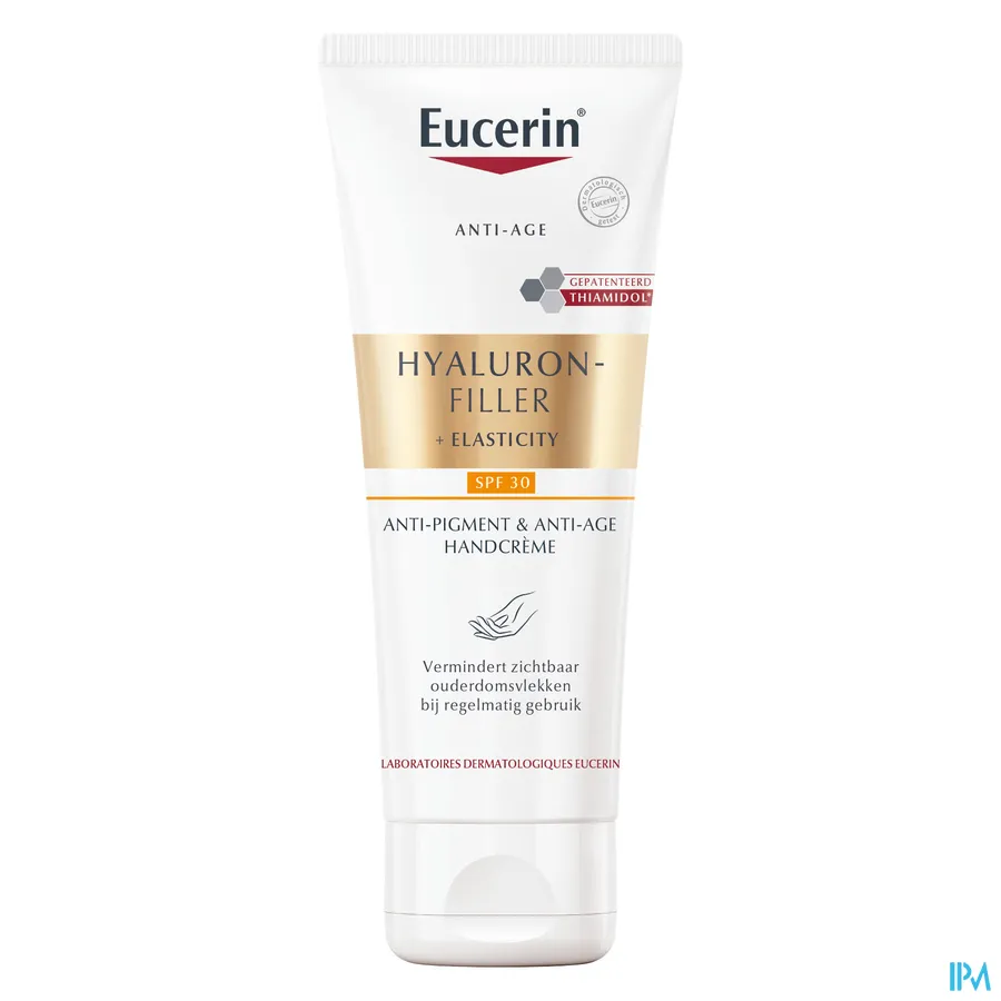 packshot van Eucerin Hyaluron-Filler + Elasticity Anti-Pigment & Anti-Age Handcrème SPF30 75 ml