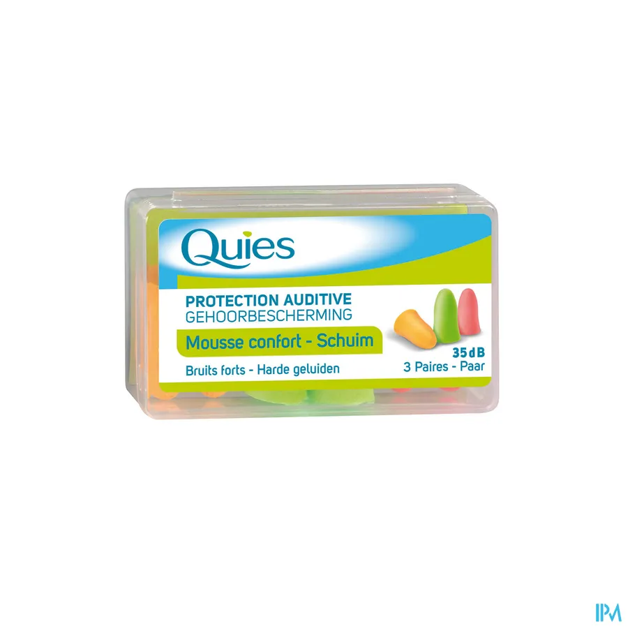 packshot van Quies Kegelvormige Oordopjes in Schuim tegen Harde Geluiden 35 dB in Fluo 3 Paar