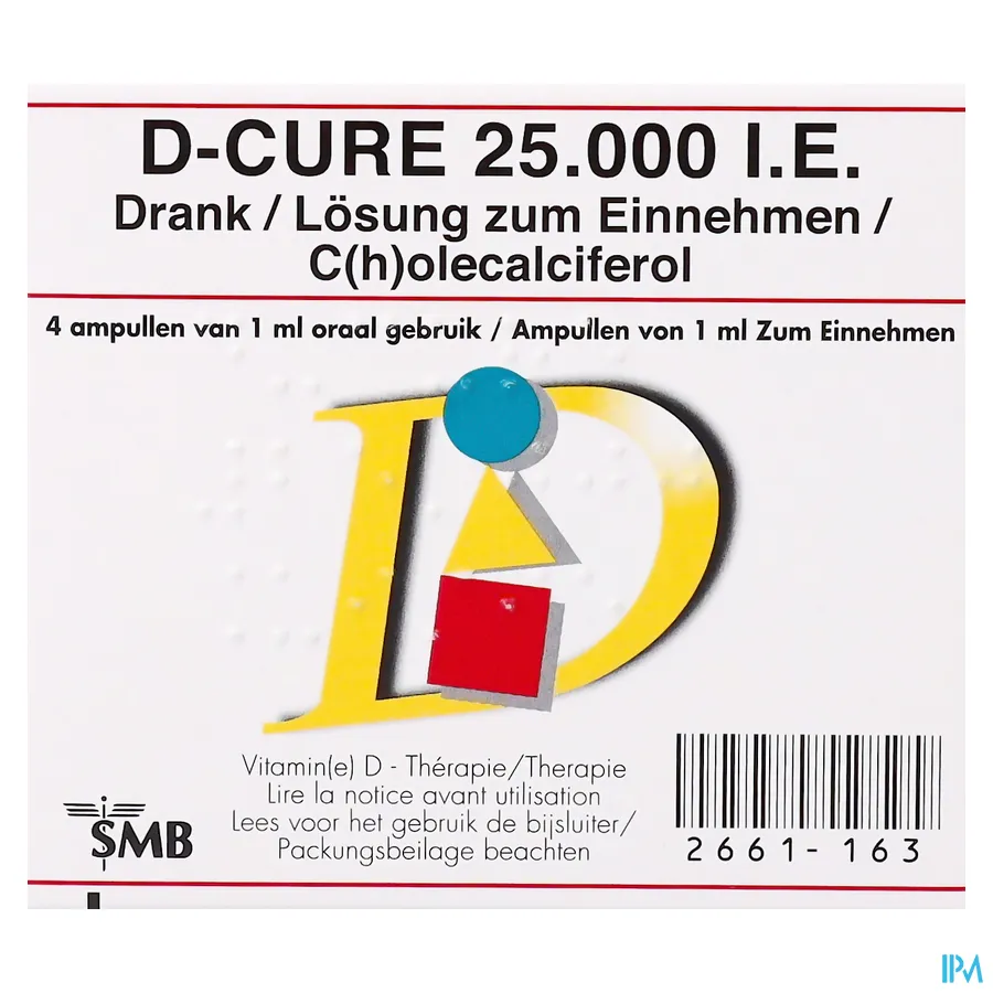 packshot van D-Cure 25000 IE Vitamine D Drinkbare Ampullen 4 Stuks
