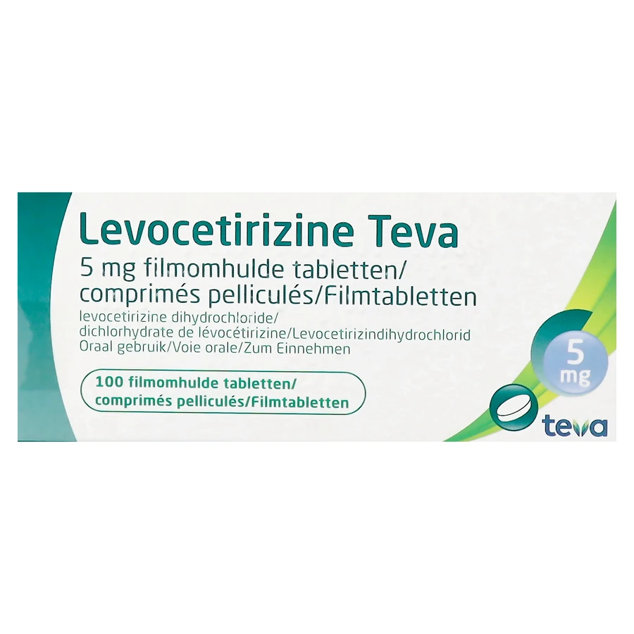packshot van Levocetirizine Teva 5 mg 100 Tabletten
