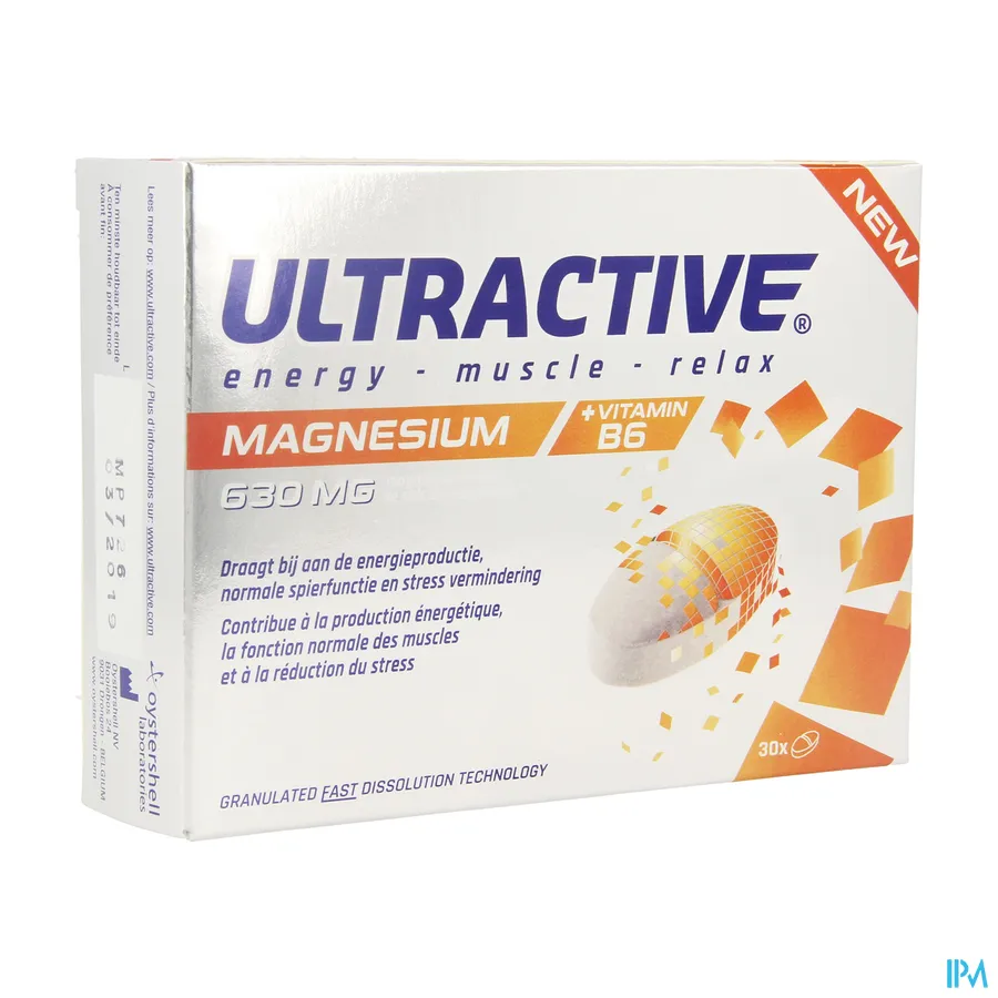 packshot van Ultractive Energy-Muscle-Relax met Magnesium en Vitamine B6 30 Tabletten