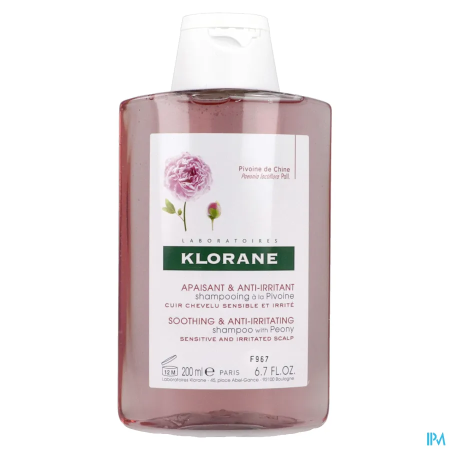 packshot van Klorane Pioenroos Shampoo voor Geïrriteerde Hoofdhuid 200 ml