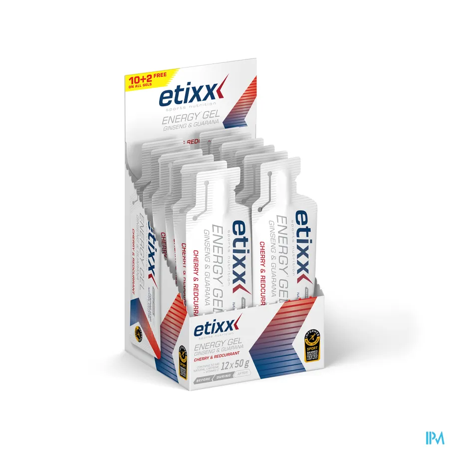 packshot van Etixx Ginseng en Guarana Energy Gel met Kers en Rode Aalbessmaak 12 x 50 g
