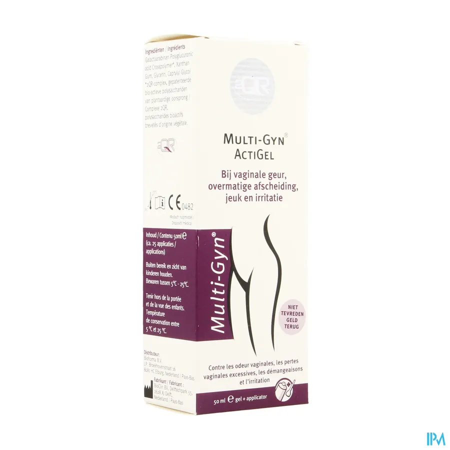packshot van Multi-Gyn Actigel bij Vaginale Geur, Overmatige Afscheiding, Jeuk en Irritatie Gel 50 ml + Applicator